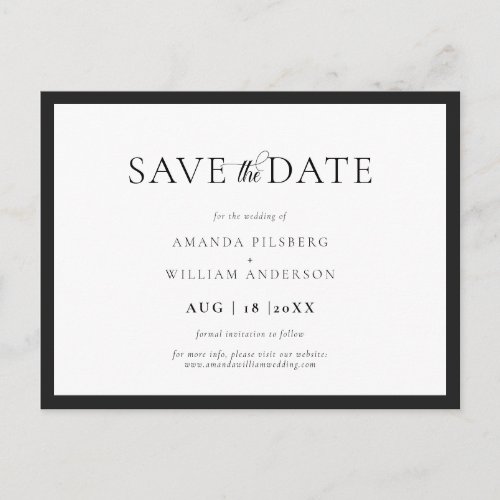 Elegant and Classic Black & White Save the Date Postcard