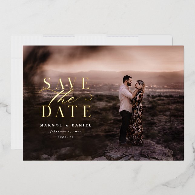 Elegant and Classic Foil Photo Save The Date  Invitation (Envelope)