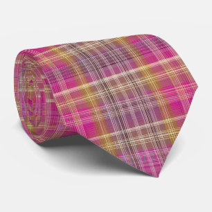 Elegant and classic Pink Plaid Gingham Pattern Neck Tie