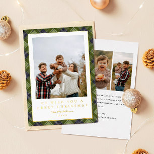 Elegant and Classic Plaid Photo Gold Christmas Foil Holiday Card