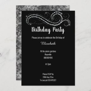 ELEGANT AND CLASSY BLACK MARBLE DIAMOND BIRTHDAY INVITATION