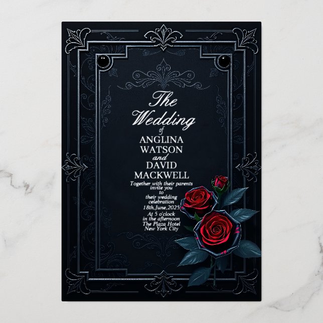 Elegant and Classy Black Wedding Invitation Foil Invitation (Front)
