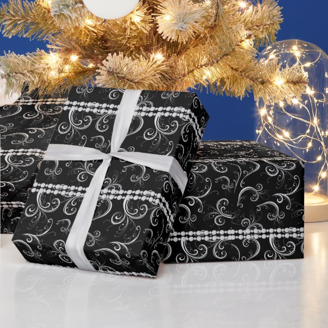 Elegant and Classy Damask with White Diamonds Wrap Wrapping Paper (Holidays)