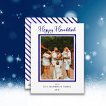 Elegant and Classy Faux Foil Photo Happy Hanukkah Holiday Card<br><div class="desc">Elegant and classy styled white and faux blue foil photo "Happy Hanukkah" design featuring a faux blue frame on front for your photo and the greeting, "Happy Hanukkah" also in faux blue foil with faux blue foil and white diagonal stripes on back. Composite design by Holiday Hearts Designs (rights reserved)...</div>