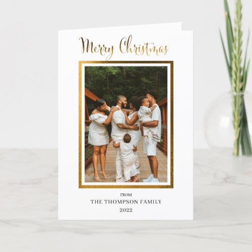 Elegant and Classy Faux Foil Photo Merry Christmas Holiday Card