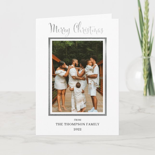 Elegant and Classy Faux Foil Photo Merry Christmas Holiday Card (Front)