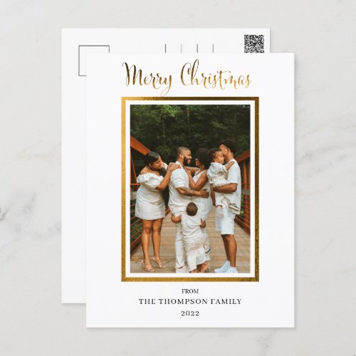 Elegant and Classy Faux Foil Photo Merry Christmas Holiday Postcard