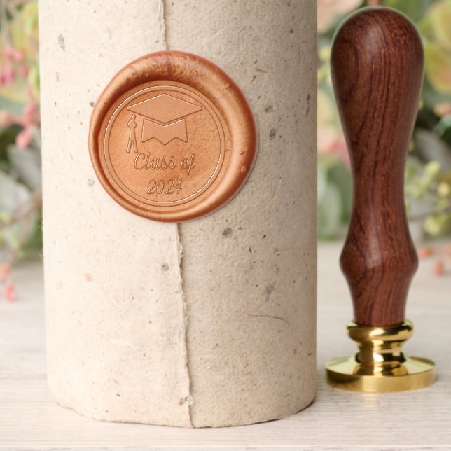 Elegant and Classy Grad Cap Class Year Wax Seal Stamp (Insitu (Parchment))