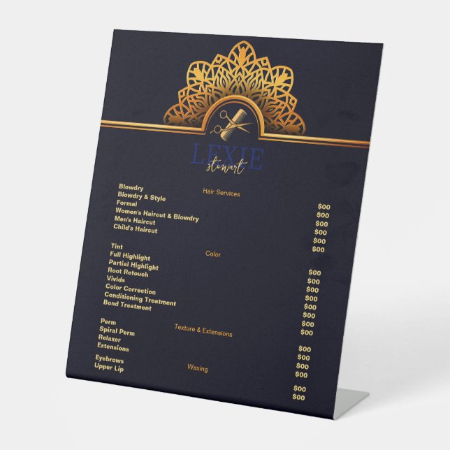 Elegant and Classy Hair Stylist Price List Pedestal Sign (Front)