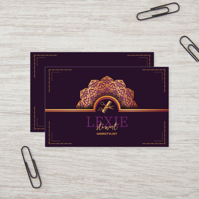 Elegant and Classy Hair Stylist Referral Business Card (Front/Back In Situ)