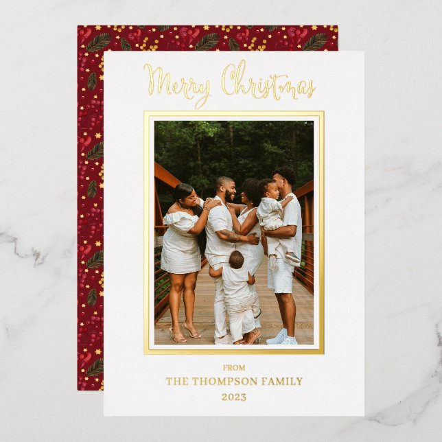 Elegant and Classy Photo Merry Christmas  Foil Holiday Card (Front/Back)