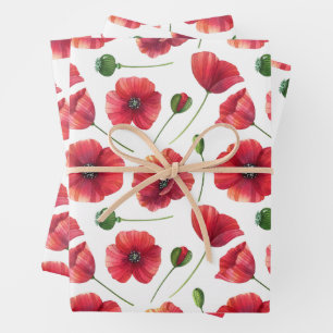 Elegant and Colorful Red Poppy Flowers  Wrapping Paper Sheets