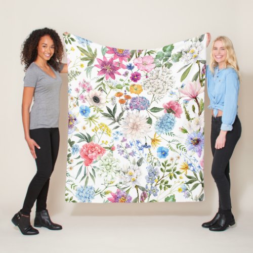 Elegant and Colorful Wildflower Pattern Fleece Blanket