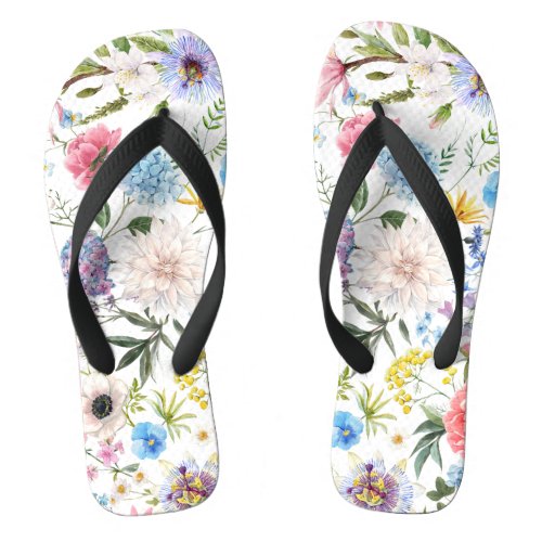 Elegant and Colorful Wildflower Pattern Flip Flops
