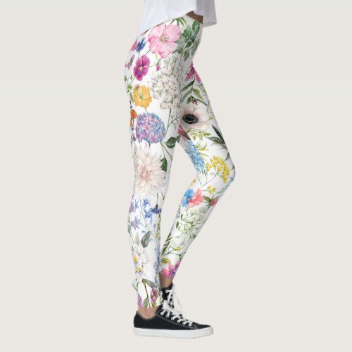 Elegant and Colorful Wildflower Pattern Leggings