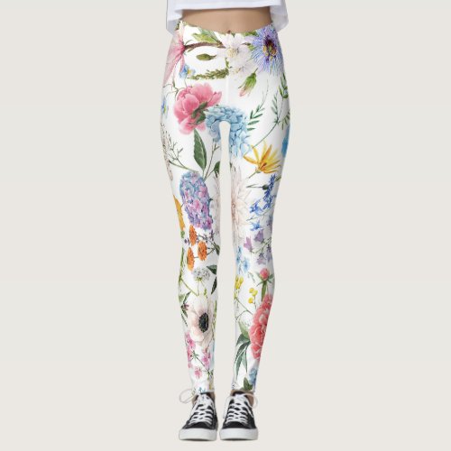 Elegant and Colorful Wildflower Pattern Leggings