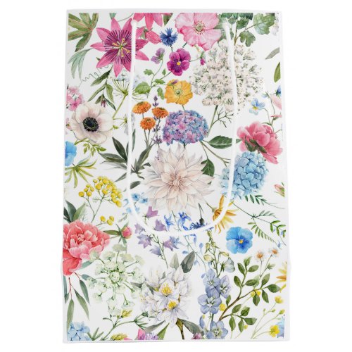 Elegant and Colorful Wildflower Pattern Medium Gift Bag