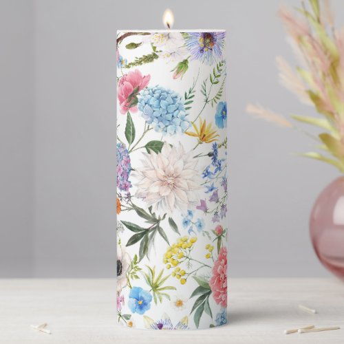Elegant and Colorful Wildflower Pattern Pillar Candle