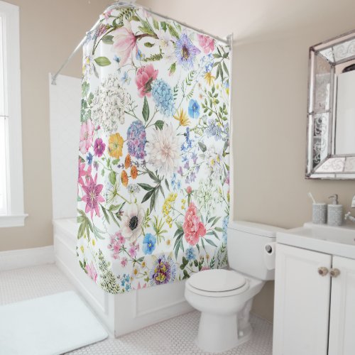 Elegant and Colorful Wildflower Pattern Shower Curtain