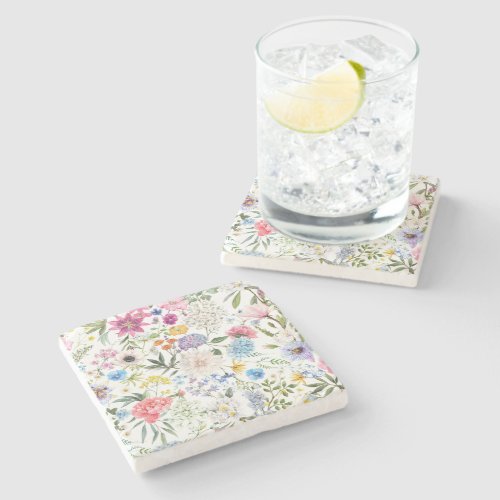 Elegant and Colorful Wildflower Pattern Stone Coaster