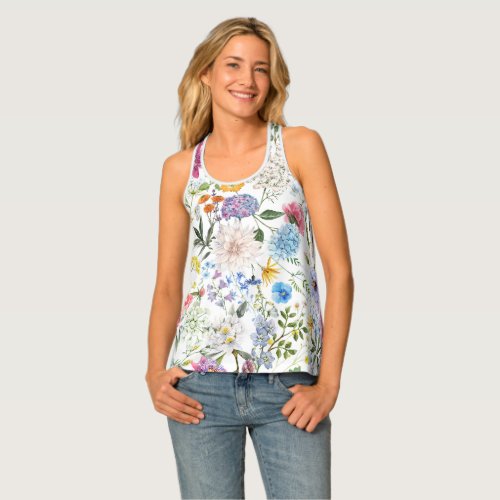 Elegant and Colorful Wildflower Pattern Tank Top