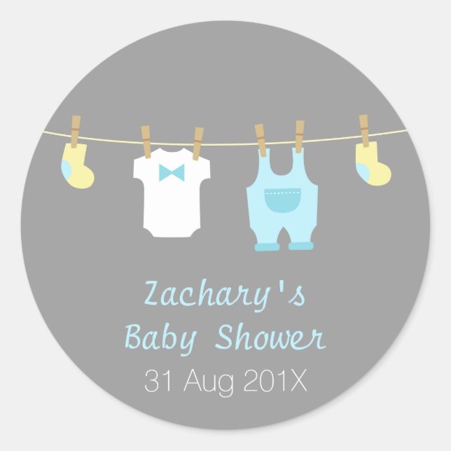 Elegant and Cute Baby Boy Clothes, Baby Shower Classic Round Sticker (Front)