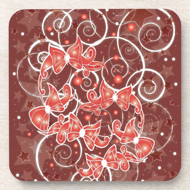 Elegant and Cute Christmas Bows and stars Drink Coaster (Front)