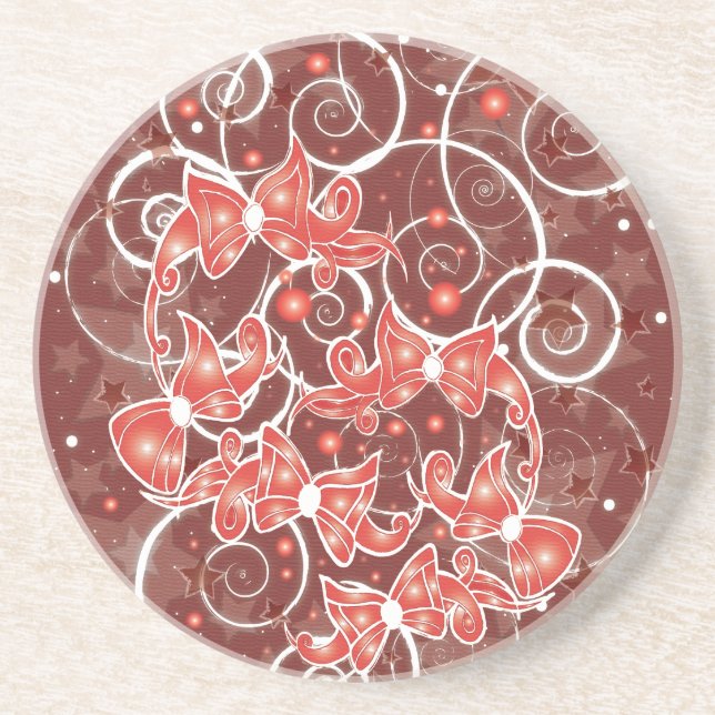 Elegant and Cute Christmas Bows and stars Drink Coaster (Front)