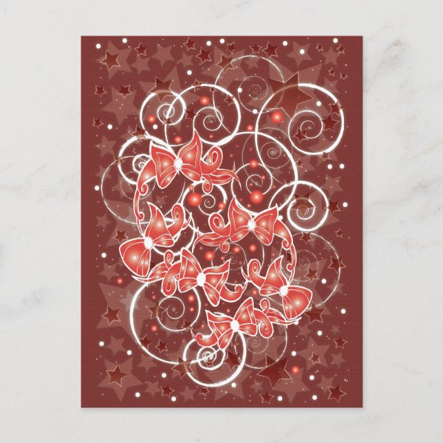 Elegant and Cute Christmas Bows and stars Holiday Postcard (Front)