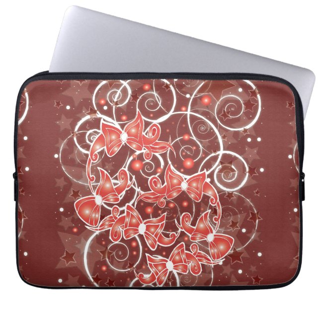 Elegant and Cute Christmas Bows and stars Laptop Sleeve (Front)