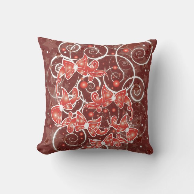 Elegant and Cute Christmas Bows and stars Throw Pillow (Front)