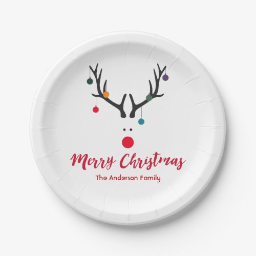 Elegant and cute Christmas reindeer in white red Paper Plates
