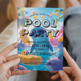 Elegant And Cute Dolphins Pool Party Invitation