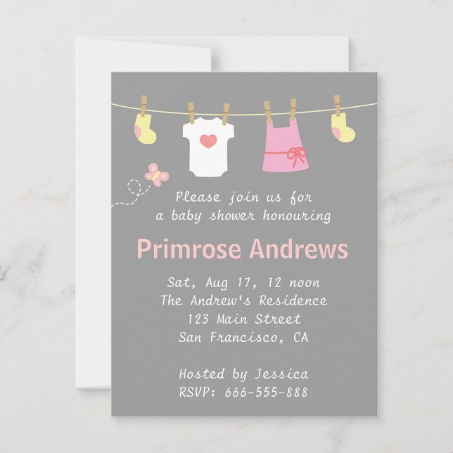 Elegant and Cute Girl Baby Shower, Grey Chevron Invitation (Front)