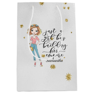 Elegant and Cute Lady Girl Boss Gray Medium Gift Bag