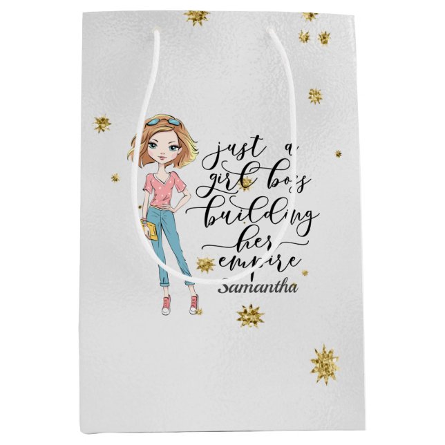 Elegant  and Cute Lady | Girl Boss | Gray Medium Gift Bag (Front)