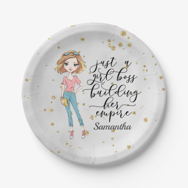 Elegant  and Cute Lady | Girl Boss | Gray Paper Plates (Front)