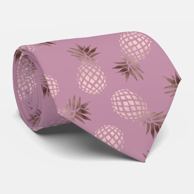 Elegant and cute rose gold pineapple pattern neck tie (Rolled)