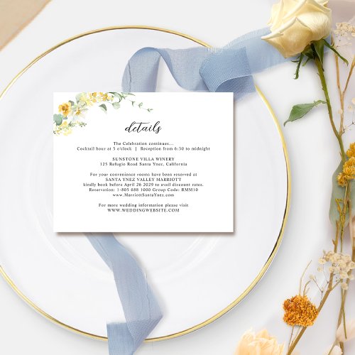 Elegant and Delicate Yellow Floral Wedding Details Enclosure Card