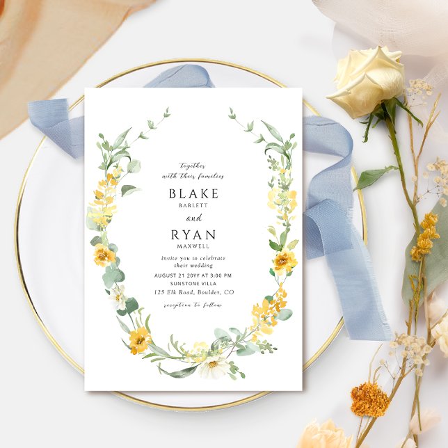 Elegant and Delicate Yellow Wreath Wedding Invitation (Creator Uploaded)
