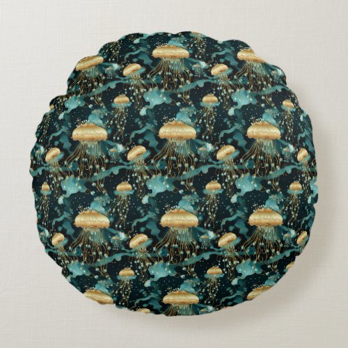 Elegant and Ethereal Jellyfish  Round Pillow