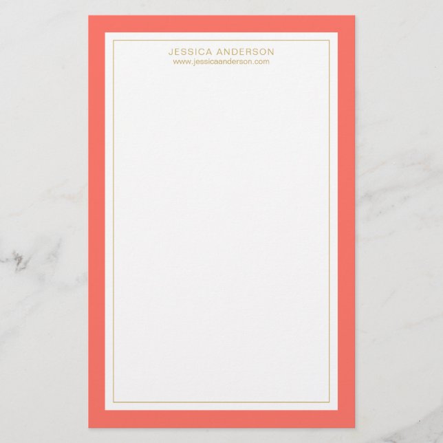 Elegant And Feminine Coral Gold Personalized Stationery (Front)