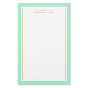 Elegant And Feminine Mint Gold Personalized Stationery