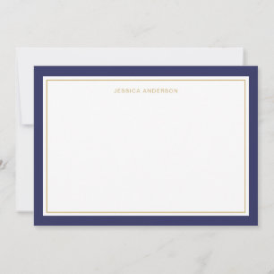 Elegant And Feminine Navy Gold Border Personalized Note Card