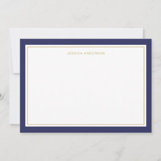 Elegant And Feminine Navy Gold Border Personalized Note Card