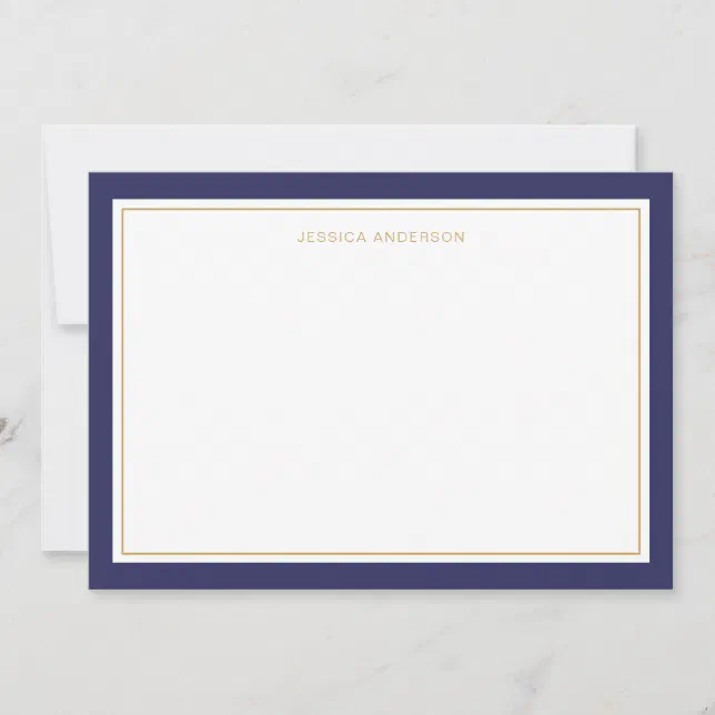 Elegant And Feminine Navy Gold Border Personalized Note Card | Zazzle