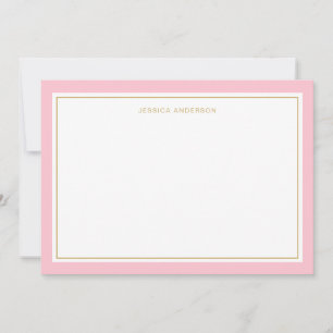 Elegant And Feminine Pink Gold Border Personalized Note Card