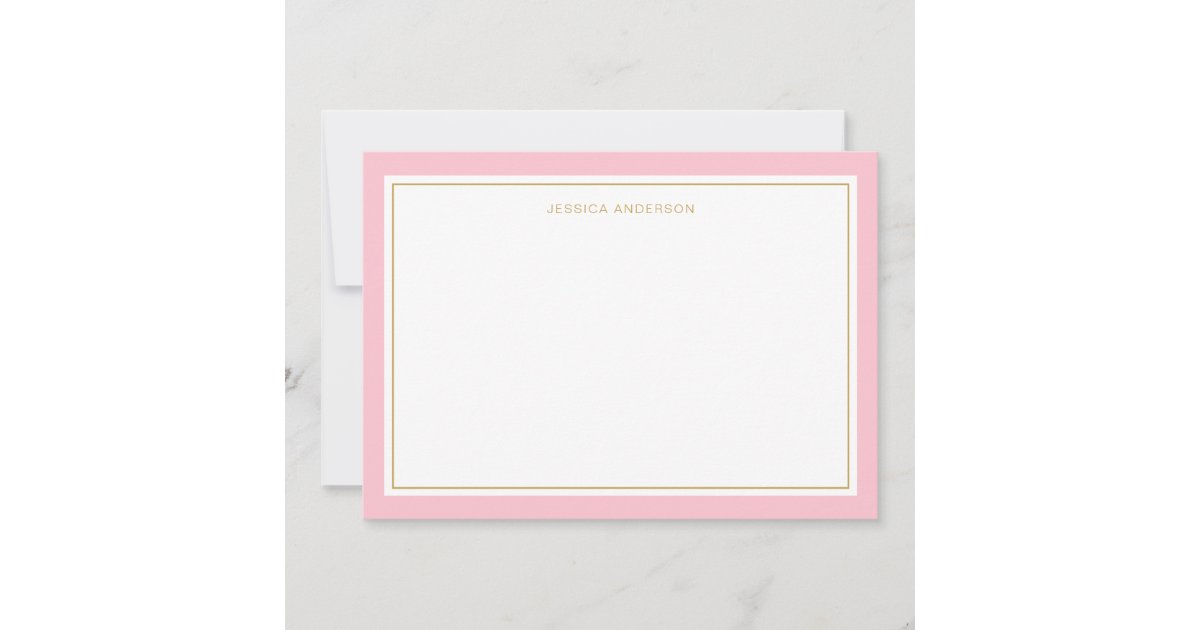 Elegant And Feminine Pink Gold Border Personalized Note Card | Zazzle