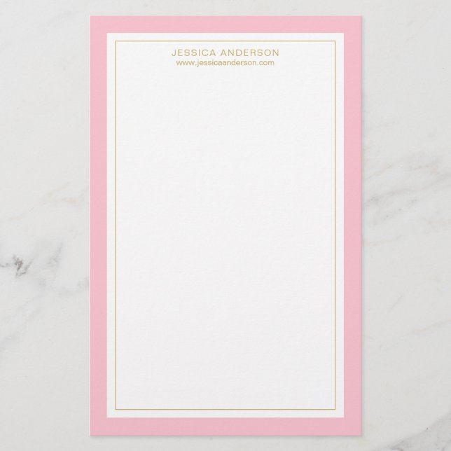 Elegant And Feminine Pink Gold Personalized Stationery (Front)