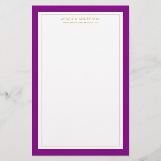 Elegant And Feminine Purple Gold Personalized Stationery (Front)